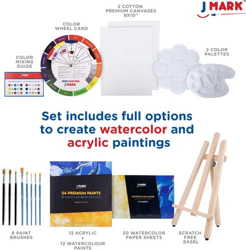 Miniatura 2 de J MARK Kit de pintura para adultos, juego de pintura y lienzo, juego de pintura acrílica y acuarela, juegos de arte
