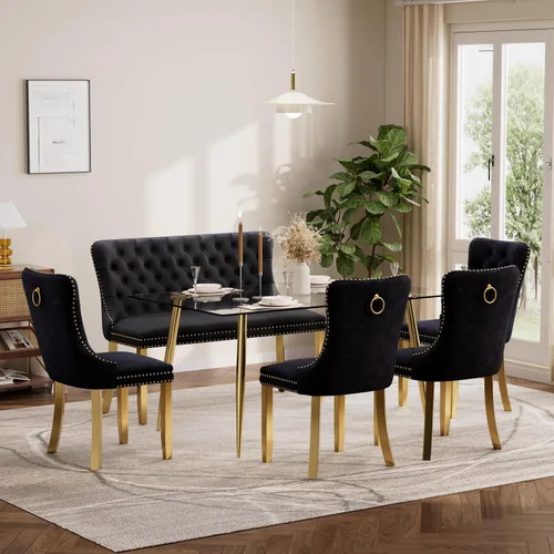 Miniatura 48 de Baysitone Juego de mesa de comedor de vidrio de 51 pulgadas para 4, juego de 5 piezas moderno de comedor, mesa de cocina rectangular de vidrio con 4
