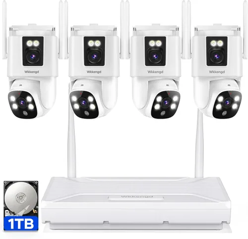 Sistema de cámara de seguridad inalámbrica para exteriores: 4 piezas de 6 MP con lente dual y pantalla dual PTZ para exteriores con seguimiento