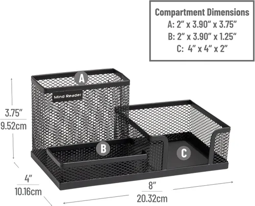 Miniatura 3 de Mind Reader Organizador de escritorio, soporte para bolígrafos, cesta de clip, almacenamiento, oficina, malla de metal, 8.07 pulgadas de largo x