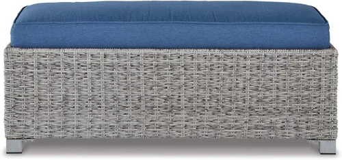 Miniatura 7 de Signature Design by Ashley Naples Beach - Banco casual para exteriores con cojín, tela resistente a la intemperie, gris claro y azul