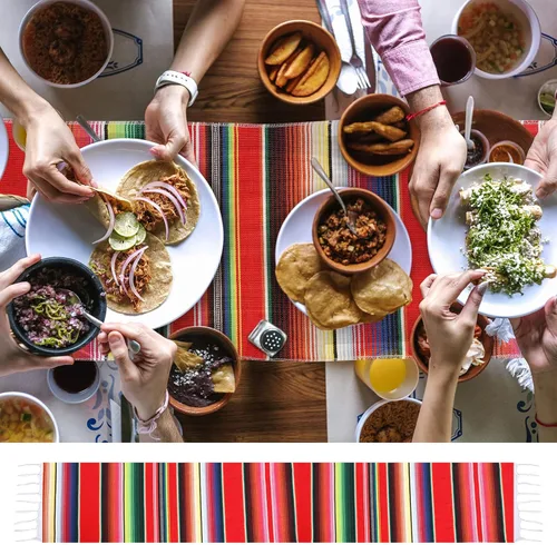 Miniatura 6 de Mixweer Camino de mesa de sarape mexicano de 24 piezas, colorido con flecos mexicanos de algodón, manta de serape a rayas para decoraciones
