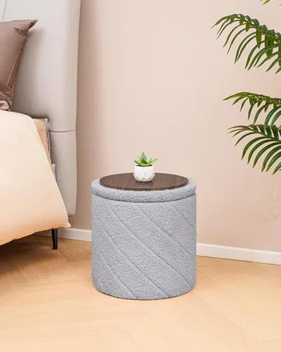 Miniatura 2 de Otomana redonda con almacenamiento, taburete Boucle con tapa de bandeja reversible, mesa de centro otomana plegable para dormitorio, sala de estar