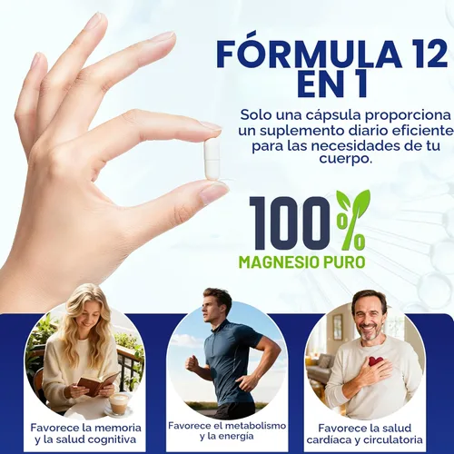 Miniatura 7 de Complejo de magnesio 700mg – Suplemento de magnesio 12-en-1 con glicinato, citrato, malato, óxido, taurato y más – Alta absorción para músculos