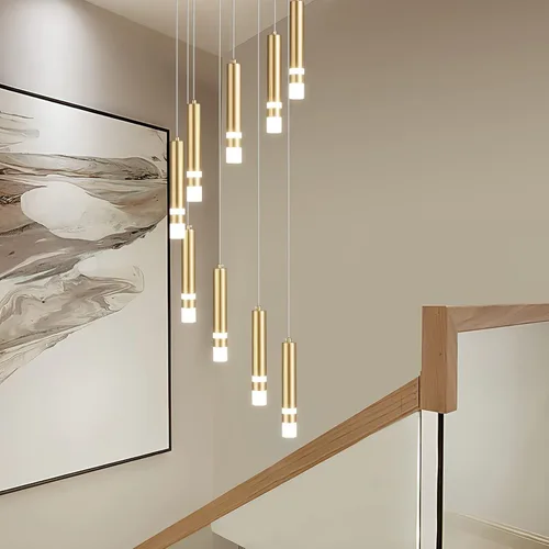 Miniatura 4 de Lámpara de techo colgante moderna de 9 luces regulable LED 54W dorada, gran lámpara de araña para escalera, vestíbulo, sala de estar, dormitorio