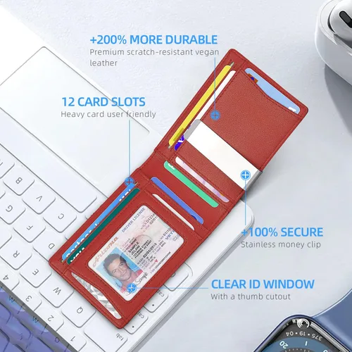 Miniatura 70 de Zitahli - Billeteras delgadas RFID para hombres, billetera de cuero flexible con clip de dinero, cartera minimalista con bolsillo frontal