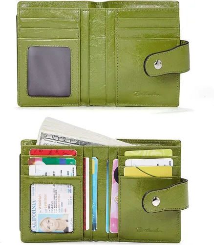 Miniatura 4 de BOSTANTEN - Billetera de cuero para mujer con bloqueo RFID, pequeña, con cremallera, de bolsillo, para tarjetas, con ventana para documento