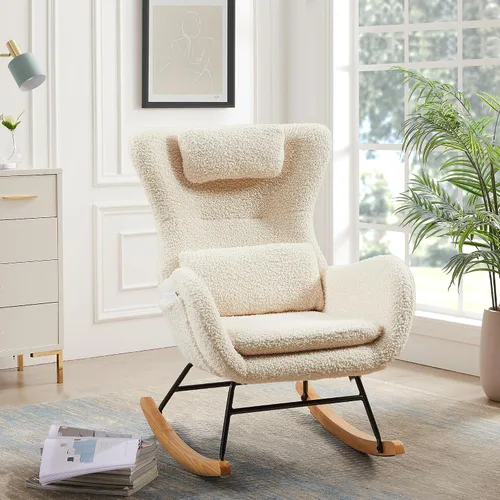 Miniatura 8 de KEVINSPACE Mecedora moderna, moderna silla ligera tapizada para cuarto de bebé, silla mecedora para guardería, cómoda silla de acento cargada