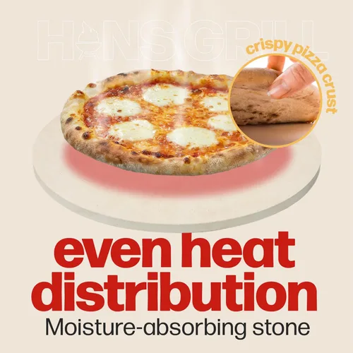 Miniatura 3 de HANS GRILL PIEDRA PARA PIZZA Piedra circular para pizza para hornear en horno y asar en parrilla con pala de madera incluida Piedra de cocina