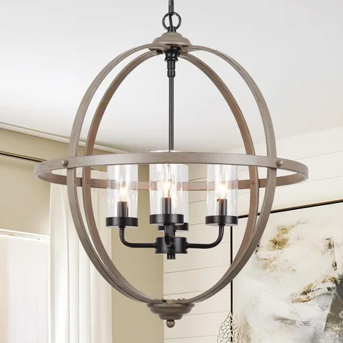 Miniatura 16 de Treekee Candelabro Globo de 20'', Candelabros de Níquel Cepillado, Candelabro Orbe Moderno de 4 Luces, Lujosa Lámpara Colgante con Pantalla