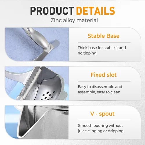 Miniatura 3 de Extractor de jugo de fruta fresca de aleación de aluminio, exprimidor manual de limón con agarre ergonómico para naranja, cítricos, granada, lima