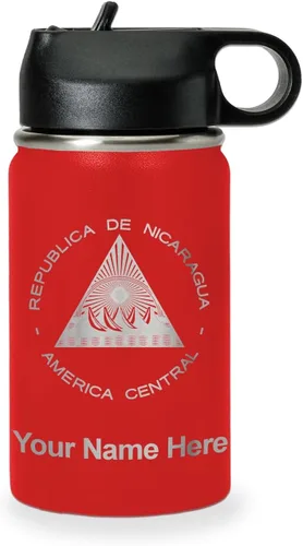Miniatura 13 de LaserGram Botella de agua personalizada, bandera de Nicaragua, acero inoxidable de doble pared aislada al vacío con popote superior, regalo grabado