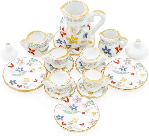 Miniatura 15 de Odoria 1:12 Miniatura 15pcs porcelana azul Chintz taza de té Set (azul)