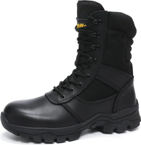 Miniatura 6 de DahWe Botas tácticas para hombre de 8 pulgadas con puntera de acero y cremallera lateral, ligeras y cómodas para combate militar, senderismo