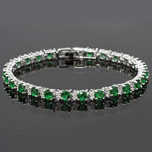 Miniatura 3 de RIZILIA Pulsera redonda de tenis chapada en oro blanco con piedra natal de circonita cúbica, 7 pulgadas