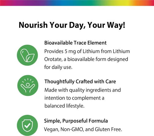Miniatura 4 de Rainbow Light Suplemento de orotato de litio de 5 mg 120 cápsulas veganas oligoelemento biodisponible Sin OMG y sin gluten