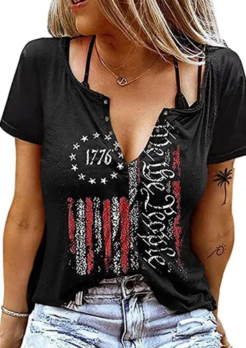 Camiseta patriótica de la bandera estadounidense para mujer, 4 de julio, manga corta, holgada, con gráfico de la bandera de Estados Unidos, camisas
