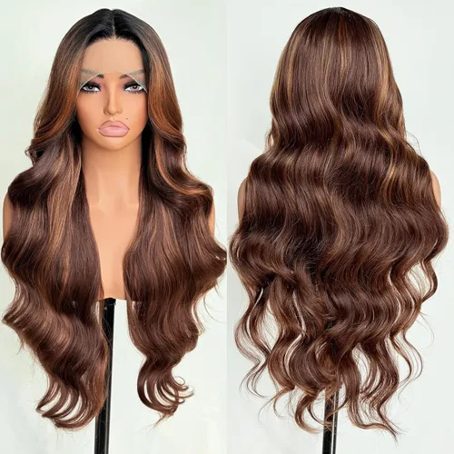 Miniatura 7 de FABELLE - Peluca de cabello sintético rubio ceniza con encaje frontal de 13 x 4 HD, sin pegamento, parte media ondulada de 30 pulgadas, para usar