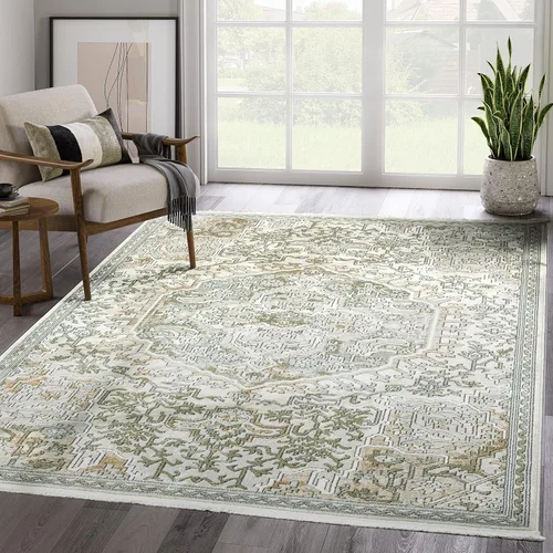 Abani Savoy Collection - Alfombra de área, diseño vintage beige/verde, 7 pies 9 pulgadas x 10 pies 2 pulgadas, fácil de limpiar, duradera para niños
