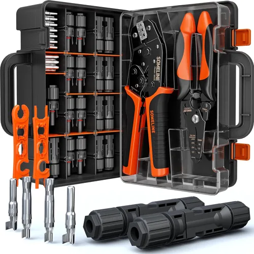 Miniatura 9 de Kit de herramientas de crimpado de conector solar SOMELINE, crimpador de 14-10 AWG para cable de panel solar con 12 pares de conectores solares