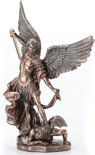 Miniatura 2 de Unicorn Studios San Miguel de pie sobre el demonio con espada escultura religiosa 7 7/8 pulgadas de alto