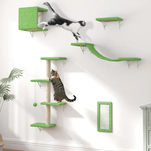 Miniatura 8 de Muebles modernos para gatos montados en la pared, 5 estantes de pared para gatos, escalador de madera incluye casa, puente, árbol, escalones