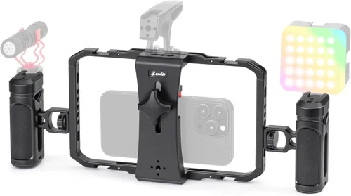 Miniatura 8 de Zeadio Plataforma de jaula de video para smartphone, estuche de vlogging para hacer películas, estabilizador de teléfono, soporte de trípode
