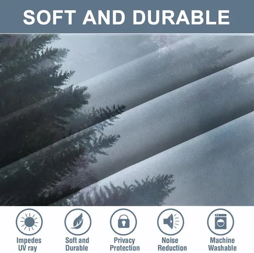 Miniatura 45 de AWERT Cortinas opacas para dormitorio, árbol negro con niebla, naturaleza, amanecer, bosque, 2 paneles para sala de estar, bloqueo de calor, 21 x 45