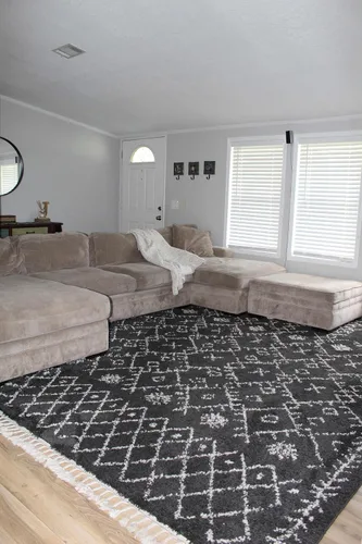 Miniatura 105 de Hauteloom, Duncans - Alfombra de estilo granja de pelo mullido para sala y dormitorio, con borlas - Beige, carbón, gris - 2 pies 7 pulgadas x 7 pies