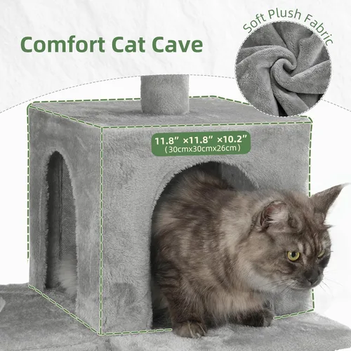 Miniatura 3 de Gitelsnour Árbol para gatos de varios niveles para gatos de interior, torre para gatos con 2 tablas de rascar, 2 plataformas acolchadas de felpa