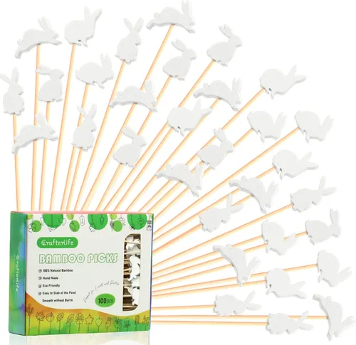 Palillos de cóctel de conejo de Pascua, palillos para frutas y postres, palillos para sándwiches, palillos para alimentos, pinchos para charcutería