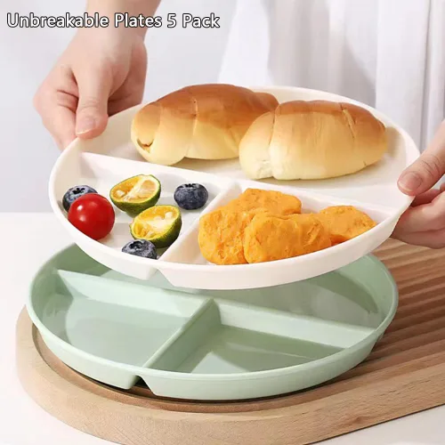 Miniatura 2 de LRUUIDDE Juego de 5 platos de cena divididos irrompibles, platos de paja de trigo sin BPA de 9 pulgadas, placa de control de porciones, platos Lindo