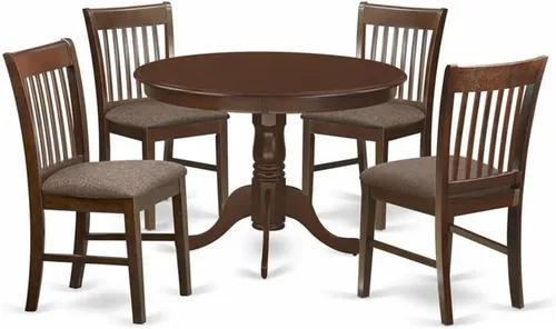Miniatura 11 de East West Furniture HLNO3-BCH-W Juego de mesa y sillas de cocina de 3 piezas contiene una mesa de comedor redonda con pedestal y 2 sillas