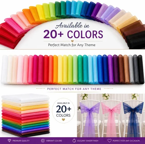 Miniatura 3 de Elegantes bandas de organza para silla, bandas de tela transparente para bodas, fiestas y eventos especiales, (paquete de 10 unidades, rosa bebé)