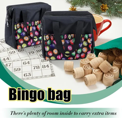 Miniatura 5 de Paterr 2 bolsas negras de Bingo Dauber con 6 bolsillos, bolsa de mano de gran capacidad con cremallera y asa, estuche de transporte de viaje