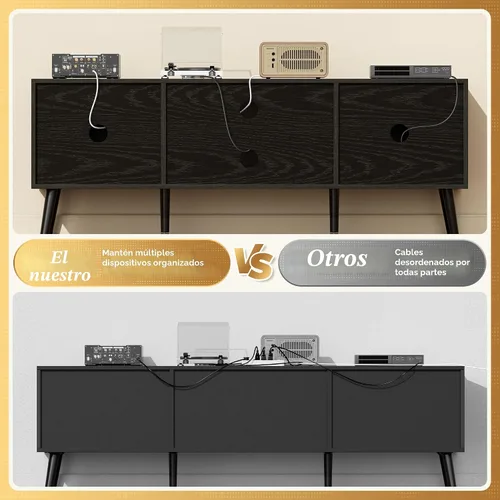 Miniatura 5 de SUPERJARE Soporte de TV para TV de 55 pulgadas, centro de entretenimiento con estante ajustable, 2 gabinetes, mesa consola de TV, consola