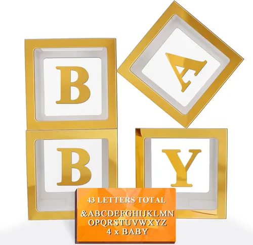 Miniatura 11 de Cajas de globos transparentes de color blanco, cajas de bebé transparentes con 78 letras para nombre personalizado, bloques de cajas de globos