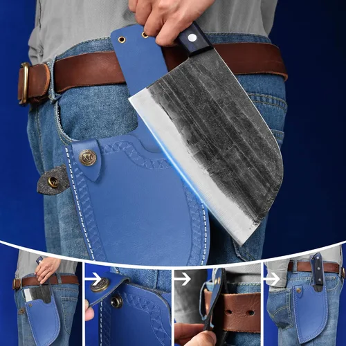 Miniatura 6 de XYJ Auténtico desde 1986, Cuchillos de Carnicero Forjados Antiguos, Cuchillo de Chef Serbio con Funda, Cuchillo Pequeño, Cuchilla China para Azul
