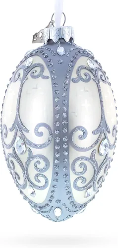 Miniatura 2 de Huevo de cristal blanco con pergaminos de plata de 4 pulgadas