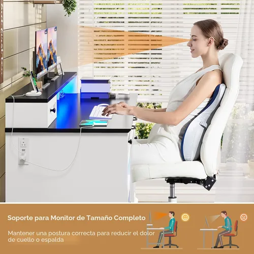Miniatura 5 de BTHFST Escritorio ejecutivo con cajón de archivos, escritorio para computadora con soporte para monitor, escritorio de oficina en casa con cajones