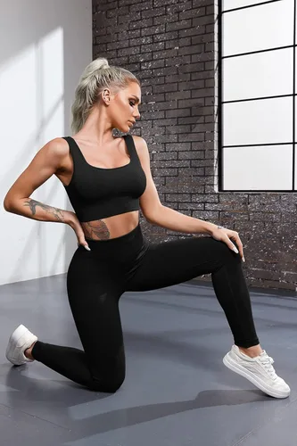 Miniatura 6 de QINSEN FAFOFA - Conjunto de 2 piezas de entrenamiento, para mujer, brasier deportivo sin costuras, cintura alta, leggings de yoga.