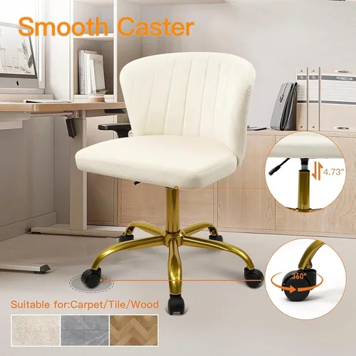 Miniatura 4 de CLATINA Silla de escritorio de oficina en casa, sillas de tocador de terciopelo, base dorada, ergonómica, pequeña, bonita, altura ajustable