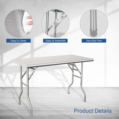 Miniatura 5 de HARDURA Mesa Plegable de Acero Inoxidable 30x48 Pulgadas con Patas, Mesa de Preparación Plegable Portátil NSF Comercial para Cocina de Restaurante