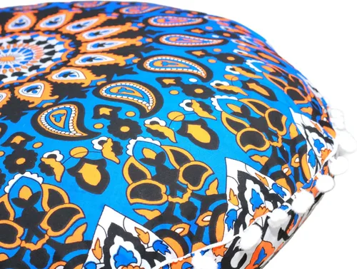 Miniatura 15 de Funda de almohada redonda con diseño de mandala, para asiento, otomano, con pompones, hippie, decorativo, bohemio, indio, de 22 pulgadas