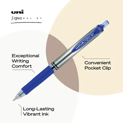 Miniatura 3 de Uniball Signo - Bolígrafo de gel retráctil, mediano de 0.028 in, tinta azul, barril con detalles azul/metálico, docena (paquete de 12)