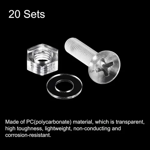 Miniatura 3 de uxcell Tornillos de máquina Phillips de plástico M4 x 0.787 in con tuercas y arandelas planas, pernos de máquina de cabeza plana de PC
