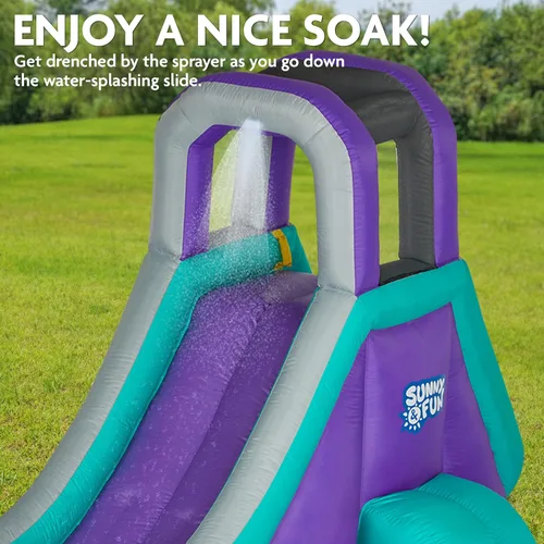 Miniatura 5 de Sunny & Fun Parque acuático inflable de un solo anillo – Resistente para la diversión al aire libre – Pared de escalada, tobogán y piscina profunda