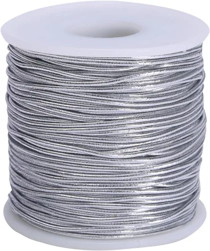Cordón elástico metálico para colgar adornos, decoración, envoltura de regalos, 0.039 in, 65 yardas (plateado)