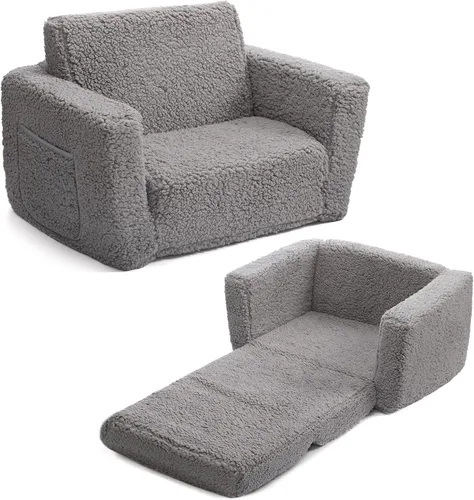 ALIMORDEN 2 en 1 sofá abatible con Sherpa para niños, sofá convertible a tumbona, gris