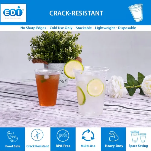 Miniatura 7 de EDI Vasos de plástico PET desechables transparentes de 10 onzas, duraderos, resistentes a las grietas, sin BPA, apilables, paquete de 100